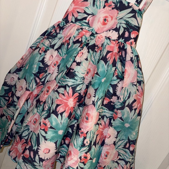 Cynthia Rowley Navy Floral Handkerchief-Hem Dress with Pink & Teal Blooms - Picture 2 of 3